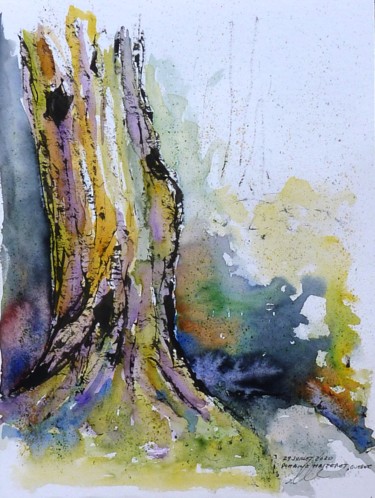 Dessin intitulée "Tronc d'arbre du pa…" par René Blanchet, Œuvre d'art originale, Aquarelle