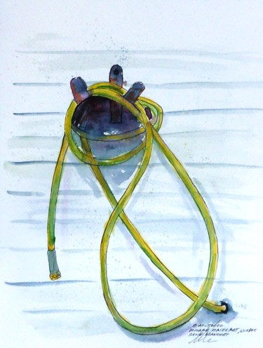 Dessin intitulée "Le boyau d'arrosage…" par René Blanchet, Œuvre d'art originale, Aquarelle