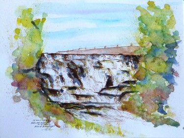 Tekening getiteld "Cascade du parc des…" door René Blanchet, Origineel Kunstwerk, Aquarel