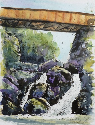 Drawing titled "Chute de Bic près d…" by René Blanchet, Original Artwork, Watercolor