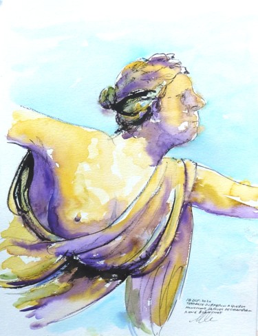 Desenho intitulada "La dame du monument…" por René Blanchet, Obras de arte originais, Tinta
