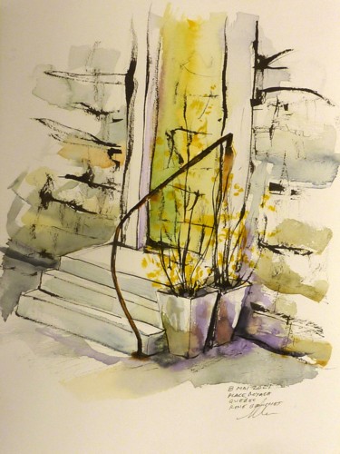 Drawing titled "Un perron de Place…" by René Blanchet, Original Artwork, Ink