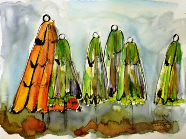 Рисунок под названием "Parasols de la terr…" - René Blanchet, Подлинное произведение искусства, Чернила
