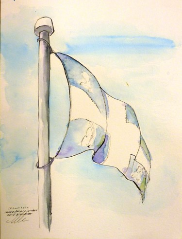 Рисунок под названием "Drapeau du Québec d…" - René Blanchet, Подлинное произведение искусства, Чернила