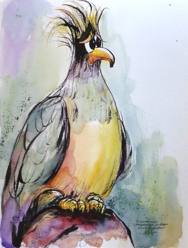 Dibujo titulada "L'oiseau de l'arbor…" por René Blanchet, Obra de arte original, Tinta