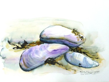 Dessin intitulée "Moules dans la baie…" par René Blanchet, Œuvre d'art originale, Encre