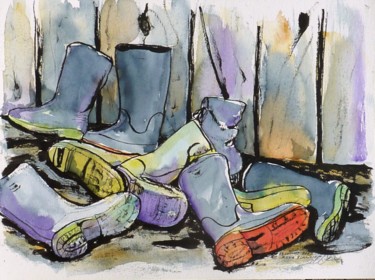 Dibujo titulada "Tas de vielles bott…" por René Blanchet, Obra de arte original, Tinta