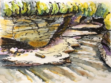 Рисунок под названием "Canyon de la rivièr…" - René Blanchet, Подлинное произведение искусства, Чернила