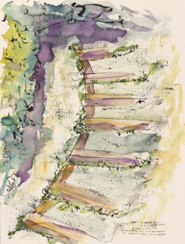 Dessin intitulée "Escalier de bois et…" par René Blanchet, Œuvre d'art originale, Encre