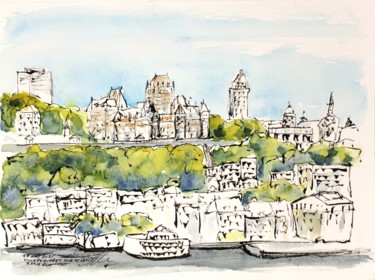 Drawing titled "Québec vue de la ru…" by René Blanchet, Original Artwork, Ink