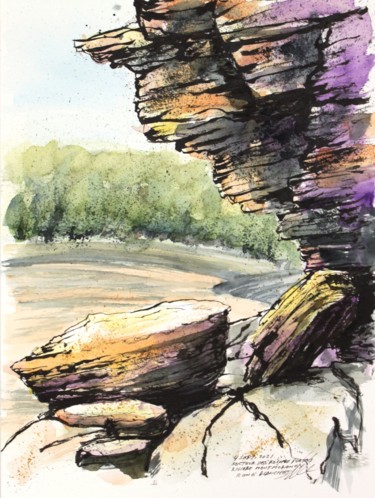 Dessin intitulée "Parois de roches st…" par René Blanchet, Œuvre d'art originale, Encre