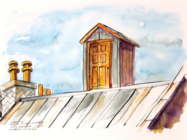 Le cabanon sur le toit (sans blague) Dessin intitulée "Le cabanon sur le t…" par René Blanchet, Œuvre d'art originale, Encre