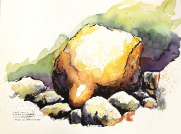 Dessin intitulée "Façe contre pierres" par René Blanchet, Œuvre d'art originale, Encre