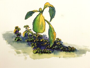 「Plantes verte et se…」というタイトルの描画 René Blanchetによって, オリジナルのアートワーク, インク
