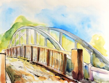 Dibujo titulada "Pont Omata à Tsumag…" por René Blanchet, Obra de arte original, Tinta