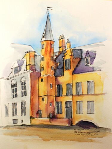 Dibujo titulada "Bruges, canal vue d…" por René Blanchet, Obra de arte original, Tinta