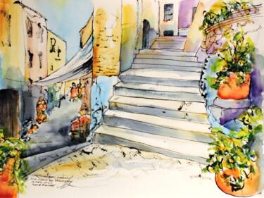 Dessin intitulée "Un des escaliers de…" par René Blanchet, Œuvre d'art originale, Encre