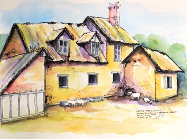 Desenho intitulada "Ferme du hameau de…" por René Blanchet, Obras de arte originais, Tinta