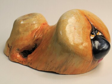 Sculpture intitulée "Le chien moppe" par René Blanchet, Œuvre d'art originale, Bois