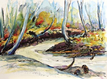 Dessin intitulée "Ruisseau du boisé d…" par René Blanchet, Œuvre d'art originale, Encre