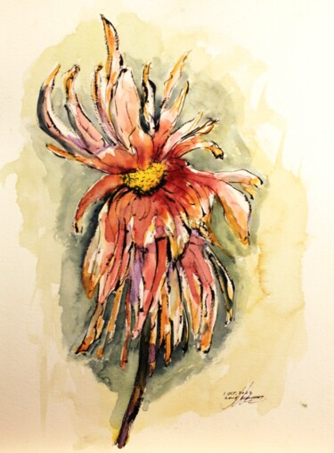 Dibujo titulada "Fleur qui tire à sa…" por René Blanchet, Obra de arte original, Tinta