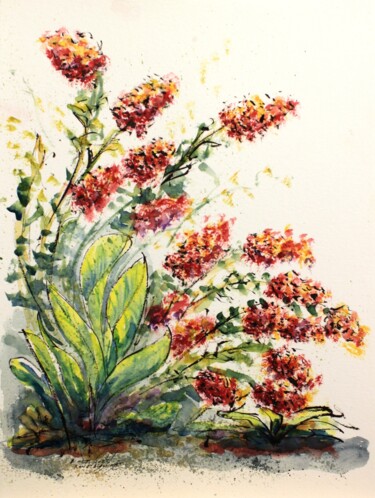 Dessin intitulée "Fleurs d'automne du…" par René Blanchet, Œuvre d'art originale, Encre