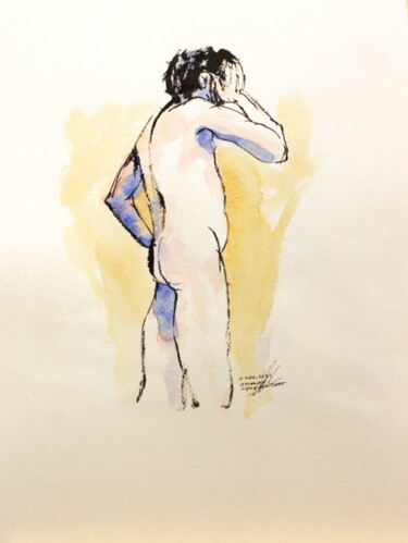 Étienne la main au visage Dessin intitulée "Étienne la main au…" par René Blanchet, Œuvre d'art originale, Encre