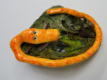 Skulptur mit dem Titel "Drôle de serpent" von René Blanchet, Original-Kunstwerk, Holz