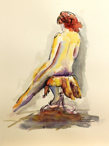 Painting titled "Luce prend la pose" by René Blanchet, Original Artwork, Watercolor