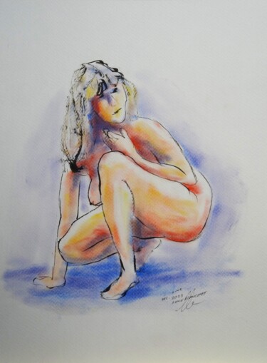 Drawing titled "Qui est là ?" by René Blanchet, Original Artwork, Pastel