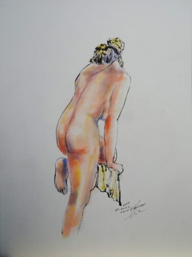 Desenho intitulada "Anne prend la pose" por René Blanchet, Obras de arte originais, Pastel
