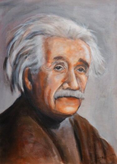 Painting titled "Einstein" by René Blanchet, Original Artwork, Acrylic Mounted on Cardboard