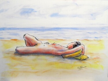 图画 标题为“Nue sur la plage” 由René Blanchet, 原创艺术品, 粉彩