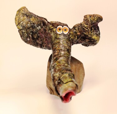 Escultura intitulada "Éléphantasque" por René Blanchet, Obras de arte originais, Madeira