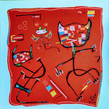 Painting titled "Stray cats dancing…" by René De Bruijn, Original Artwork, Acrylic