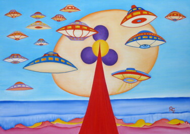 Painting titled "PLANETORIUM I" by René Georges (RG.), Original Artwork, Oil