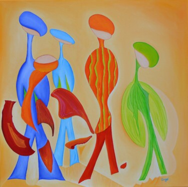 Painting titled "LES ETRES SOLEIL" by René Georges (RG.), Original Artwork, Oil