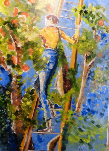 Painting titled "Cueillette en Prove…" by René Guillaume, Original Artwork, Oil