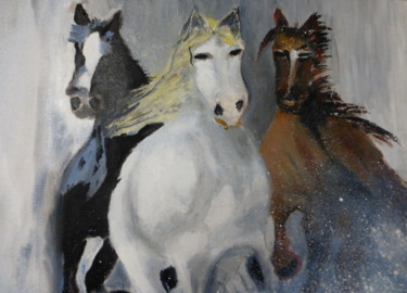 Malerei mit dem Titel "Au galop" von René Guillaume, Original-Kunstwerk, Öl