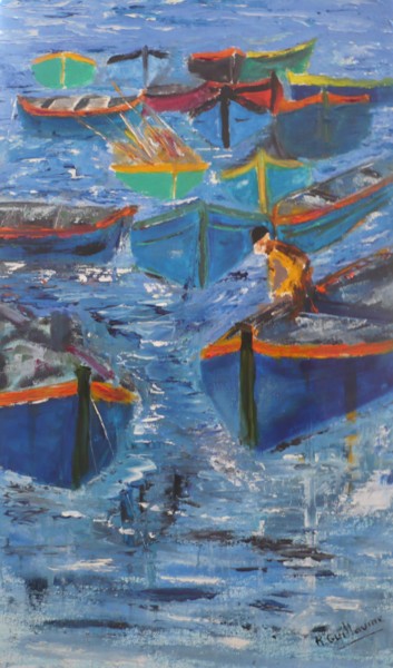 Peinture intitulée "Barcasses à ESSAOUI…" par René Guillaume, Œuvre d'art originale, Huile