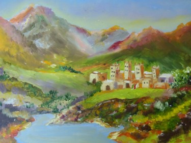 Painting titled "kasbah dans l'Ourika" by René Guillaume, Original Artwork, Oil