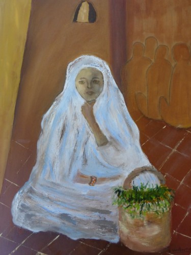 Peinture intitulée "Marocaine au marché" par René Guillaume, Œuvre d'art originale, Huile