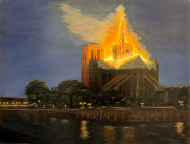 Peinture intitulée "notre-dame-en-feu.j…" par Maestro, Œuvre d'art originale, Acrylique