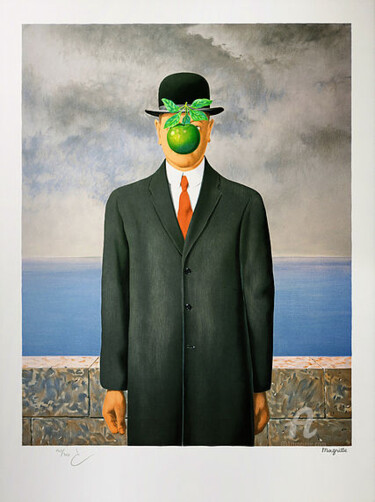 제목이 "Le Fils De L'Homme"인 판화 René Magritte로, 원작, 리소그래피