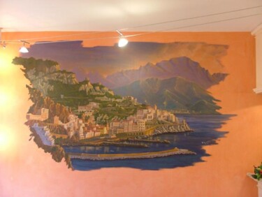 Painting titled "En Italie; Pizzeria" by René Vincent-Viry, Original Artwork