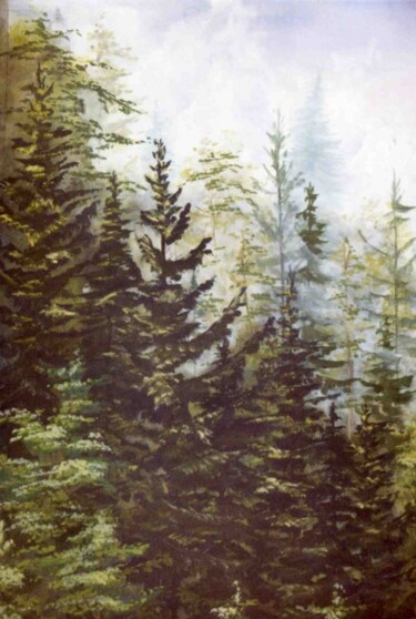 Peinture intitulée "détail forêt vosges" par René Vincent-Viry, Œuvre d'art originale