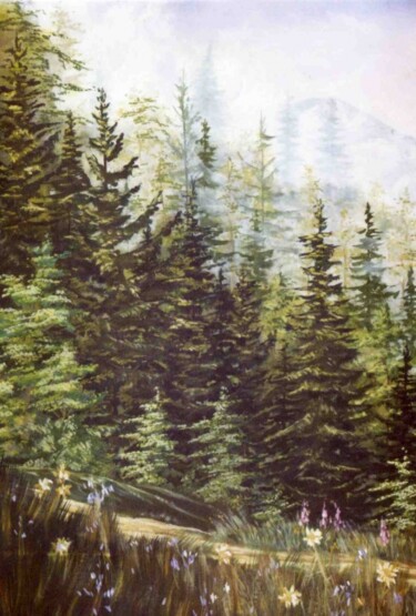 Peinture intitulée "détail forêt vosges" par René Vincent-Viry, Œuvre d'art originale