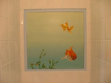 Peinture intitulée "poissons rouges" par René Vincent-Viry, Œuvre d'art originale