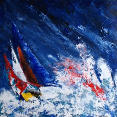 Painting titled "Vagues rouges sur l…" by René Vincent-Viry, Original Artwork, Oil