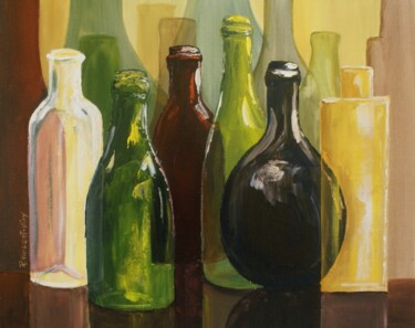 Peinture intitulée "Ombres et bouteilles" par René Vincent-Viry, Œuvre d'art originale, Huile